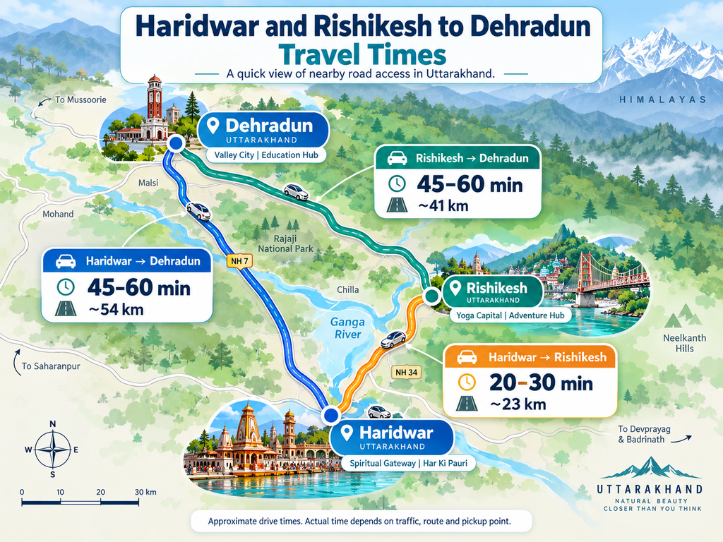 Uttarakhand Travel Times Map